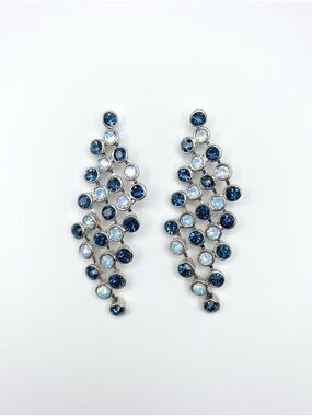Silver Drop Earrings with Blue Crystals